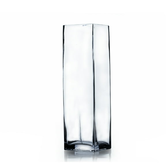 WGV Clear Square Glass Block Vase - 4" Wide x 12" Height, Good quality, Heavy Weighted Base - 1 Pc