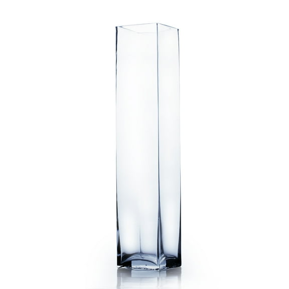 WGV Clear Square Glass Block Vase - 4" Wide x 20" Height, Good quality, Heavy Weighted Base - 1 Pc