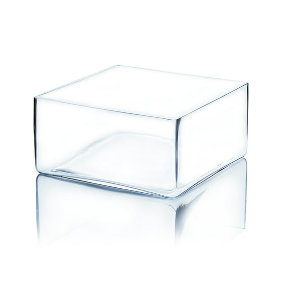 WGV Clear Square Glass Block Vase - 8" Wide x 4" Height, Good quality, Heavy Weighted Base - 1 Pc