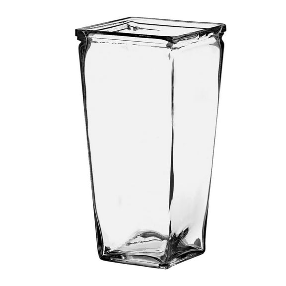WGV Clear Tapered Block Vase, Machine Pressed - 4" Wide x 9" Height, Good quality, Heavy Weighted Base - 1 Pc