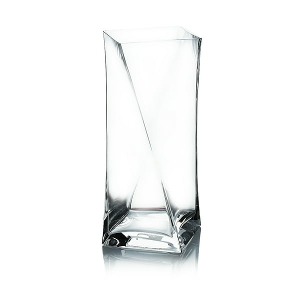 WGV Clear Twisted Block Vase - 4" Wide x 10" Height, Good quality, Heavy Weighted Base - 1 Pc