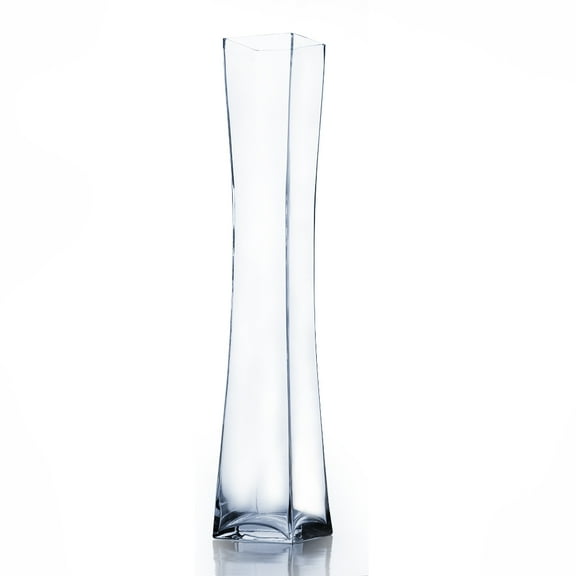 WGV Clear Unique Square Concave Glass Vase - 4.5" Wide x 26" Height, Good quality, Heavy Weighted Base - 1 Pc