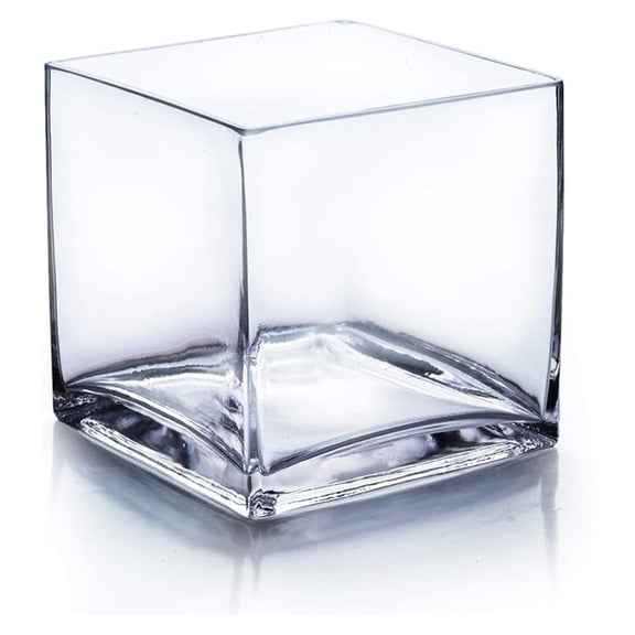 WGV Cube Glass Vase, Candle Holder, 7"x7"x7", Clear Floral Accent Container Planter Terrarium Storage for Wedding Party Ceremony Event Office Home Decor, 1 Piece
