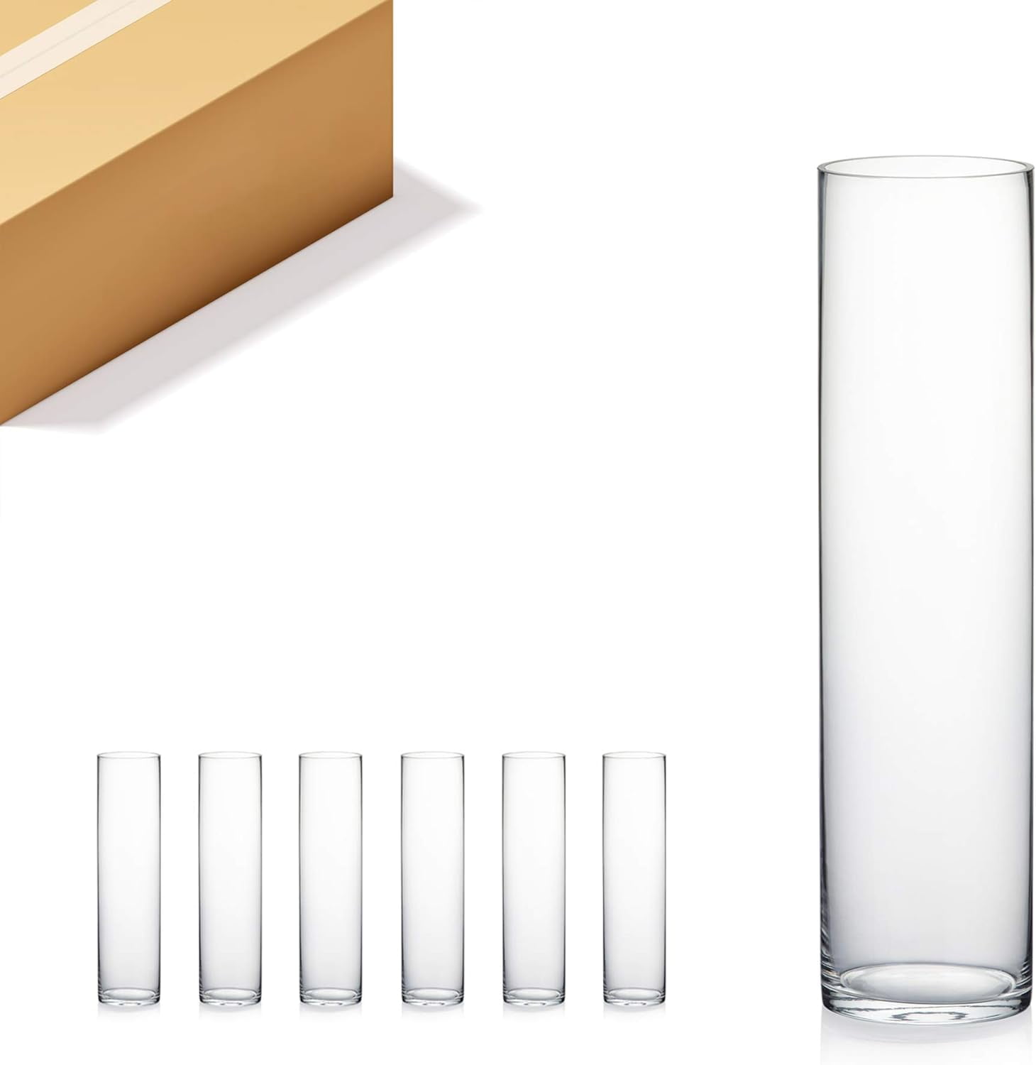 WGV Cylinder Vase Bulk, Diameter 5", Height 20", Clear Glass Floral