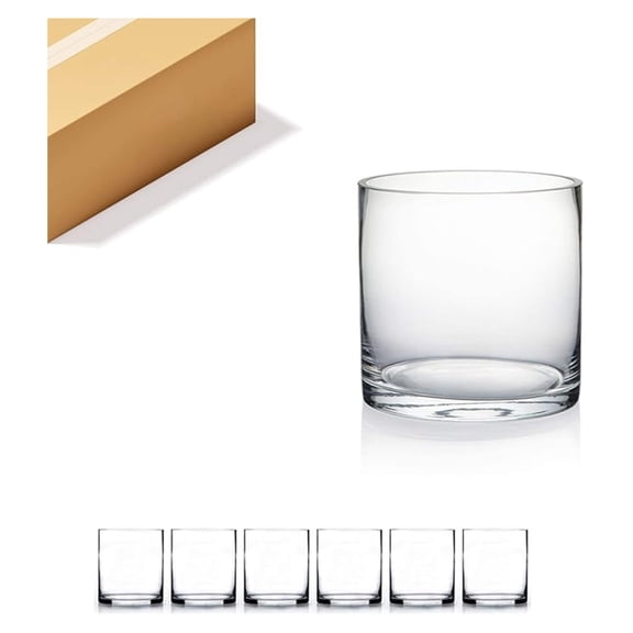 WGV Cylinder Vase Bulk, Diameter 5", Height 5", Clear Glass Floral Planter Container, Floating Candle Holder for Wedding Party Event Home Office Decor, 6 Pieces