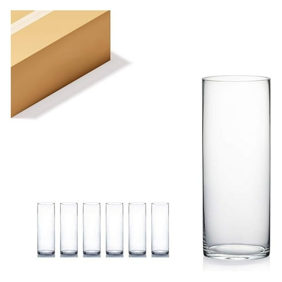 WGV Cylinder Vase Bulk, Width 6", Height 16", Clear Glass Container Terrarium Candle Holder for Wedding Centerpiece, Party Event, Home Office Decor, 6 Pieces