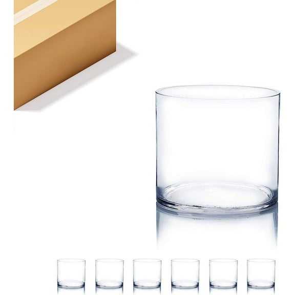 WGV Cylinder Vase Bulk, Width 6", Height 6", Clear Glass Container Terrarium Candle Holder for Wedding Centerpiece, Party Event, Home Office Decor, 6 Pieces