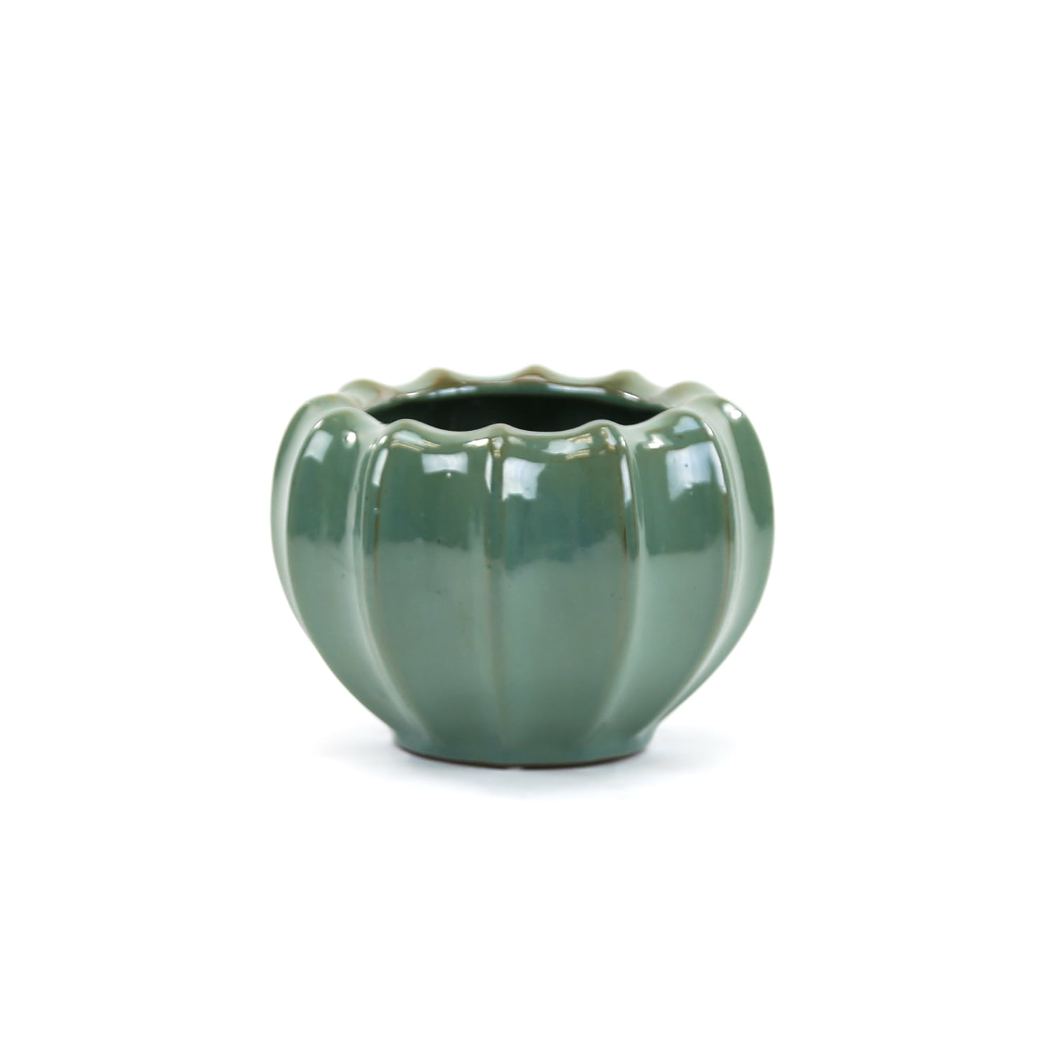 WGV Extra Large Variegated Green-Brown Ridged Vase - 7.6