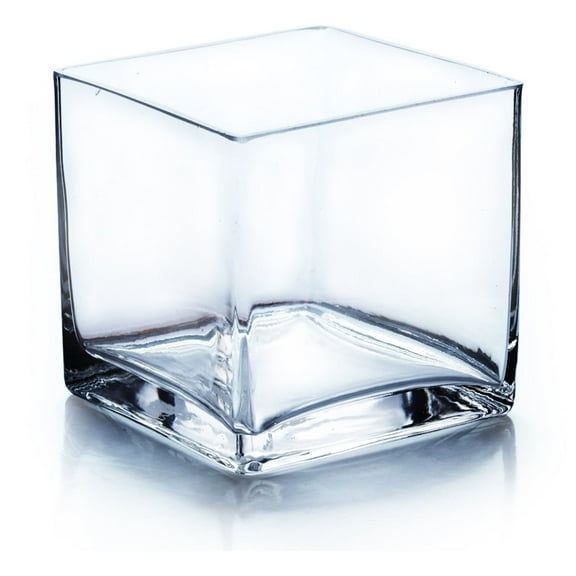 WGV Handblown Clear Cube Glass Vase / Candle Holder - 3" Wide x 3" Height, Good quality, Heavy Weighted Base - 1 Pc