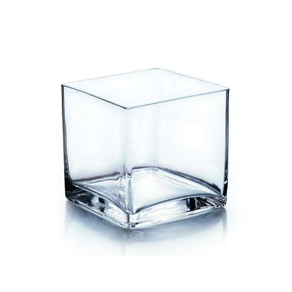 WGV Handblown Clear Cube Glass Vase / Candle Holder - 5" Wide x 5" Height, Good quality, Heavy Weighted Base - 1 Pc