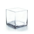 thumbnail image 1 of WGV Handblown Clear Cube Glass Vase / Candle Holder - 8" Wide x 8" Height, Good quality, Heavy Weighted Base - 1 Pc, 1 of 5