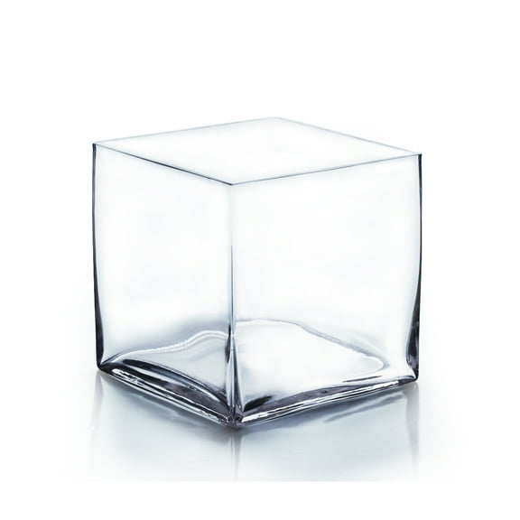 WGV Handblown Clear Cube Glass Vase / Candle Holder - 8" Wide x 8" Height, Good quality, Heavy Weighted Base - 1 Pc
