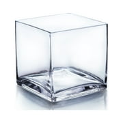 WGV Handblown Clear Glass Floral Cube Glass Vase / Candle Holder - 6" Wide x 6" Height, Good quality, Heavy Weighted Base - 1 Pc