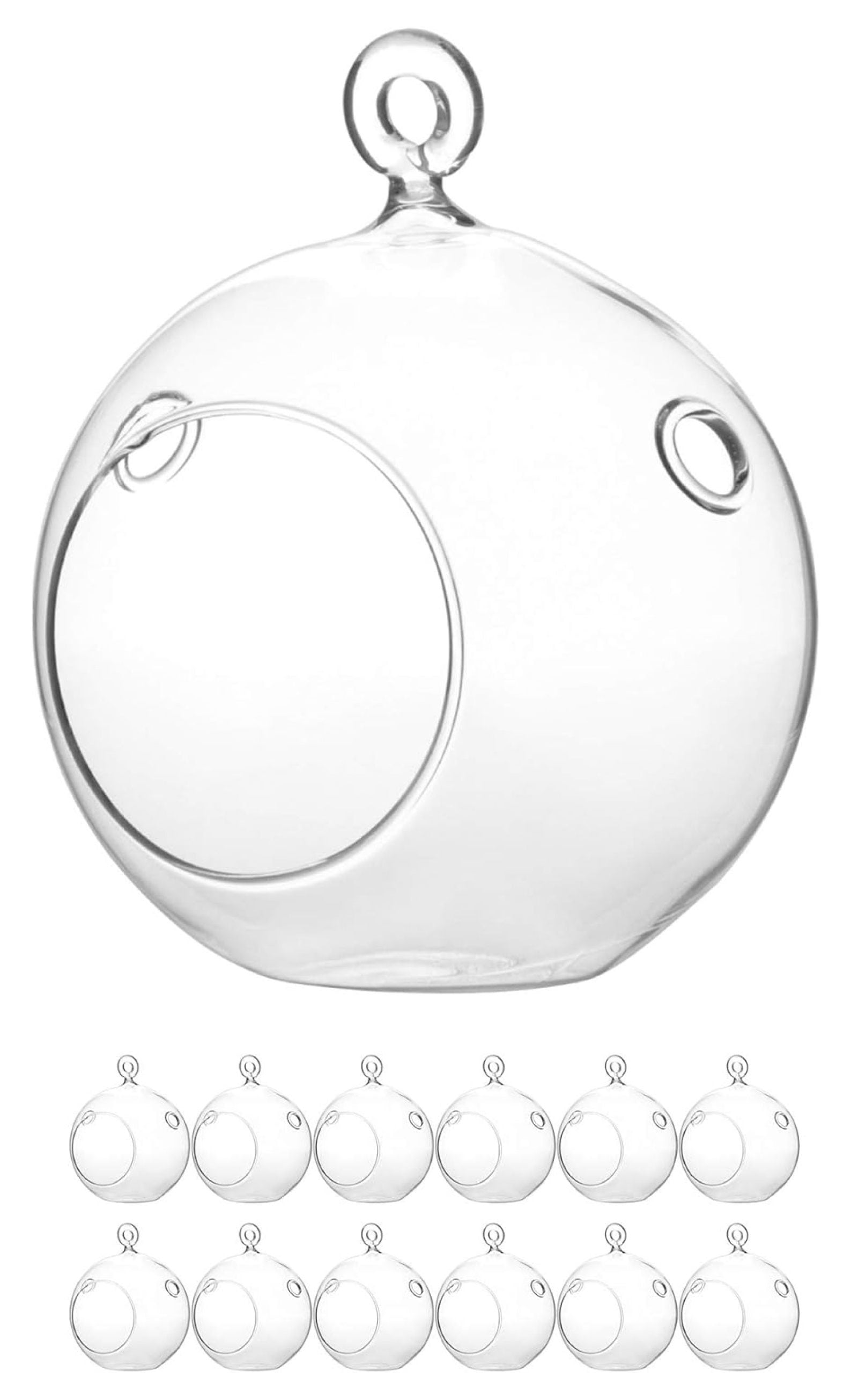 WGV Hanging Terrarium Globe, Width 4", Height 4.75", DIY Air Planter, Clear Glass Vase Orb with Flat Bottom, Candle Holder for Windowsill Outdoor Garden Decor, 12 Pieces Bulk