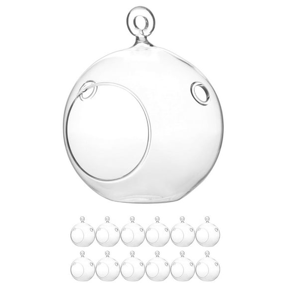 WGV Hanging Terrarium Globe, Width 4", Height 4.75", DIY Air Planter, Clear Glass Vase Orb with Flat Bottom, Candle Holder for Windowsill Outdoor Garden Decor, 12 Pieces Bulk