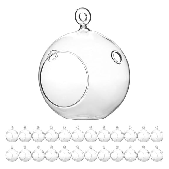 WGV Hanging Terrarium Globe, Width 4", Height 4.75", DIY Air Planter, Clear Glass Vase Orb with Flat Bottom, Candle Holder for Windowsill Outdoor Garden Decor, 24 Pieces Bulk