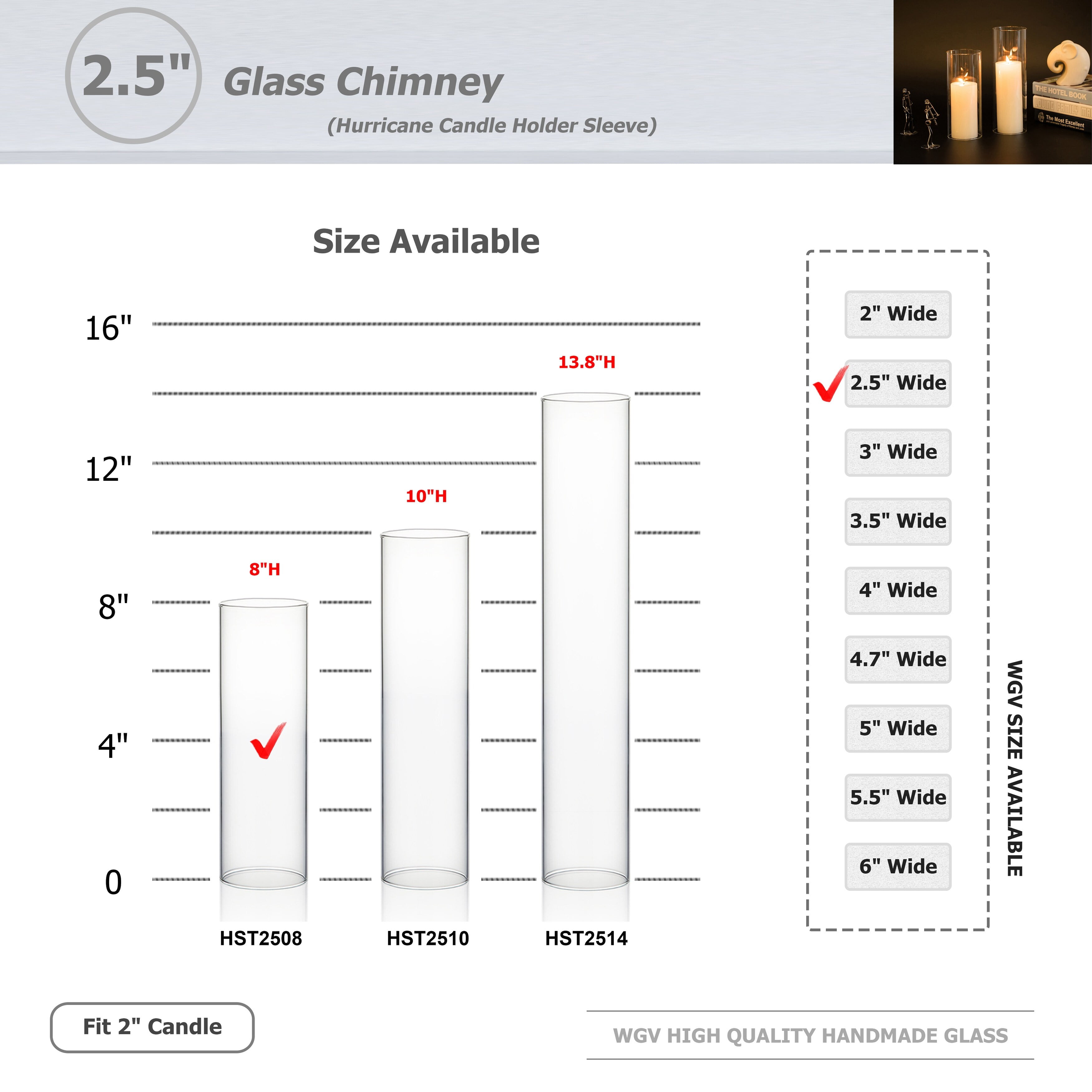 WGV International Clear Glass Cylinder Hurricane Chimney Tube, Candle