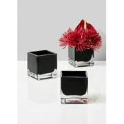 WGV International Decorative Glass Square Cube Vase, Candle Holder, 1 Piece 6" x 6" x 6" - Black