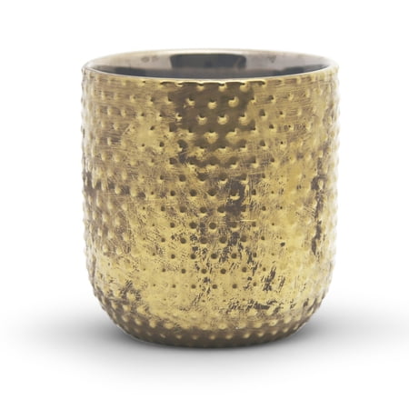 WGV Large Antique Gold Ceramic Pot - 5" Wide x 5.5" Height, Good quality, Heavy Weighted Base - 1 Pc