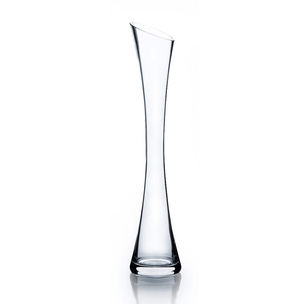 Elegant Clear Glass Bud Vase with Slanted Opening, 16 inches High