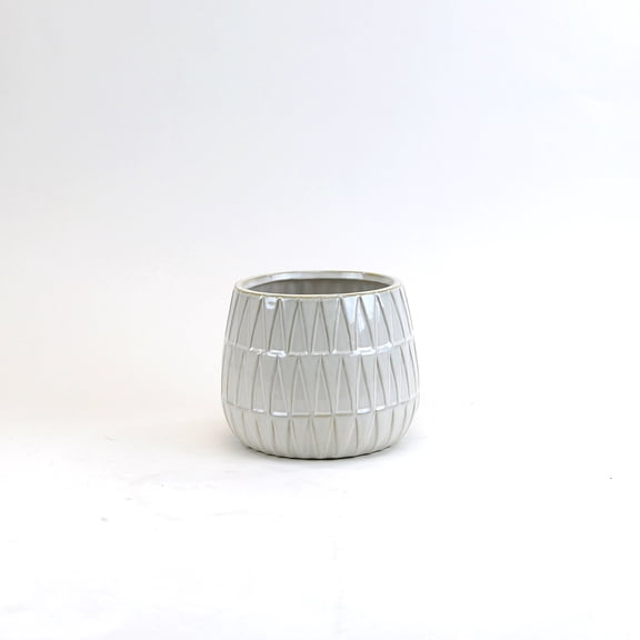 WGV Large Cream Reactive Glazed Bowl With Triangle Print - 7" Wide x 6" Height, Good quality, Heavy Weighted Base - 1 Pc