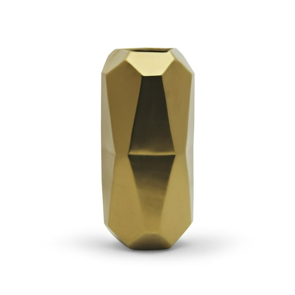 WGV Large Gold Geometric Vase - 5" Wide x 10" Height, Good quality, Heavy Weighted Base - 1 Pc