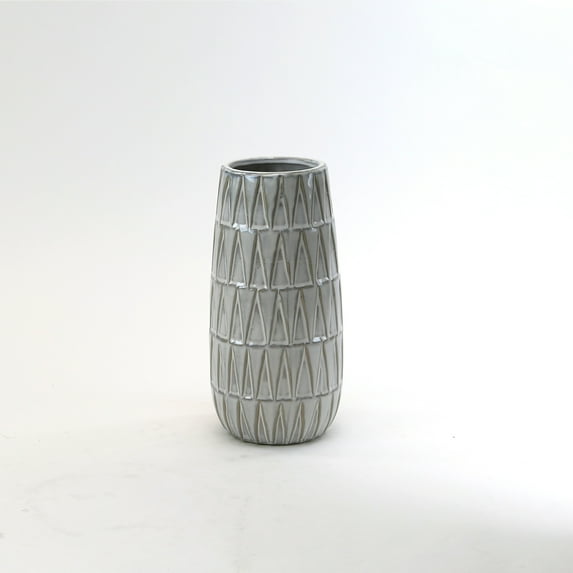 WGV Medium Cream Reactive Glazed Vase With Triangle Pattern- 5" Wide x 10" Height, Good quality, Heavy Weighted Base - 1 Pc