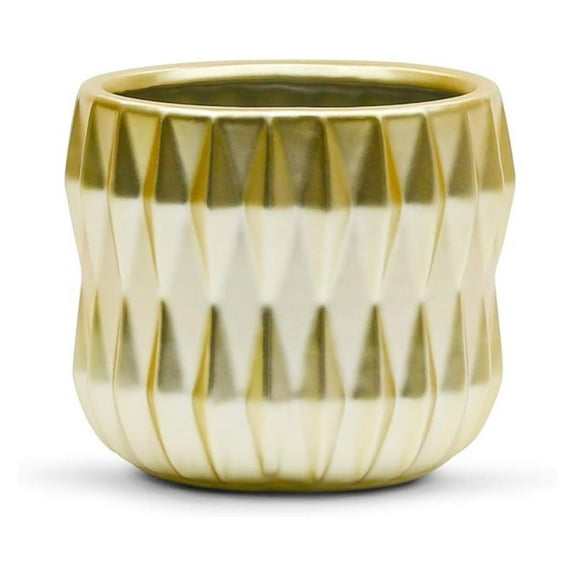 Origami Ceramic Vase 5.5" Width, 5" Height - Antique Double Pleated Flower Pot, Rustic Cylinder Planter for Wedding, Event, Home Decor - 1 Piece