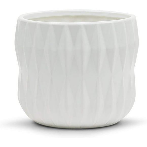 WGV Origami Ceramic Vase, Width 6.5", Height 6", Matte White Double Pleated Pot, Rustic Planter Patterned Cylinder for Wedding Event Office Home Decor, 1 Piece