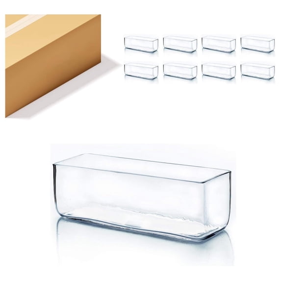 WGV Rectangle Block Glass Vase Bulk, Width 4", Length 12", Height 4", Clear Long Floral Container, Candle Holder for Home Office Wedding Decor, 8 Pieces