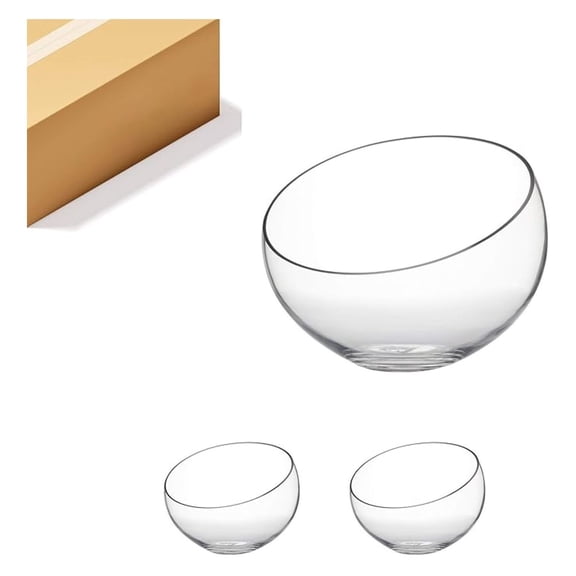 WGV Slant Cut Bowl Glass Vase Bulk, Width 11", Height 9.5", Clear Terrarium, Candy Dish, Fruit Jar, Floral Container for Wedding Party Event, Home Office Decor, 2 Pieces