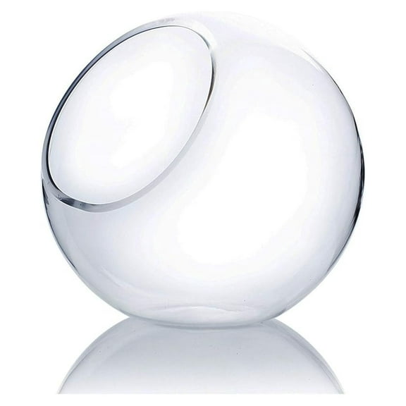 WGV Slant Cut Bowl Glass Vase, Width 9", Height 9", Clear Round Globe Planter Terrarium Orb, Candy Dish, Fruit Jar, Floral Container for Home Office Decor, 1 Piece