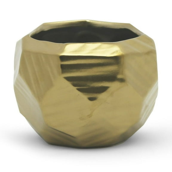 WGV Small Gold Geometric Pot - 4" Wide x 2.75" Height, Good quality, Heavy Weighted Base - 1 Pc