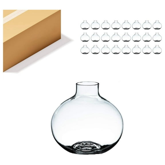 WGV Small Round Bud Vase Bulk, Width 4", Height 4", Clear Tiny Short Globe Glass Floral Planter Container Storage Orb for Wedding Party Event Home Office Decor, 24 Pieces