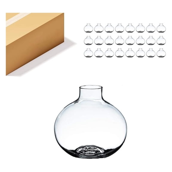 WGV Small Round Bud Vase Bulk, Width 4", Height 4", Clear Tiny Short Globe Glass Floral Planter Container Storage Orb for Wedding Party Event Home Office Decor, 24 Pieces