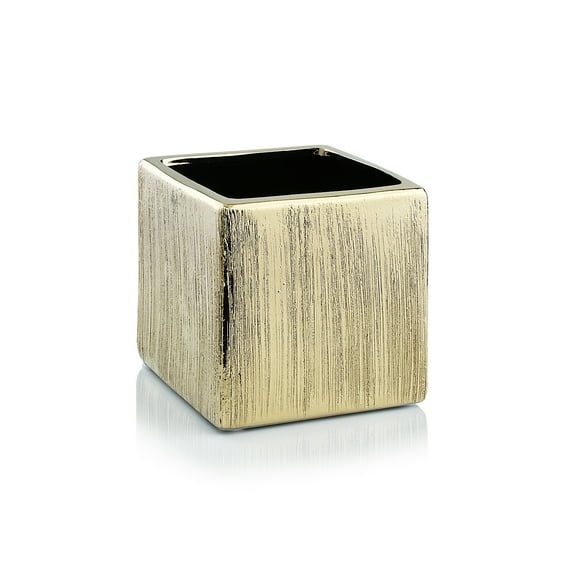 WGV Textured Gold Ceramic Square Cube - 3" Wide x 3" Height, Good quality, Heavy Weighted Base - 1 Pc