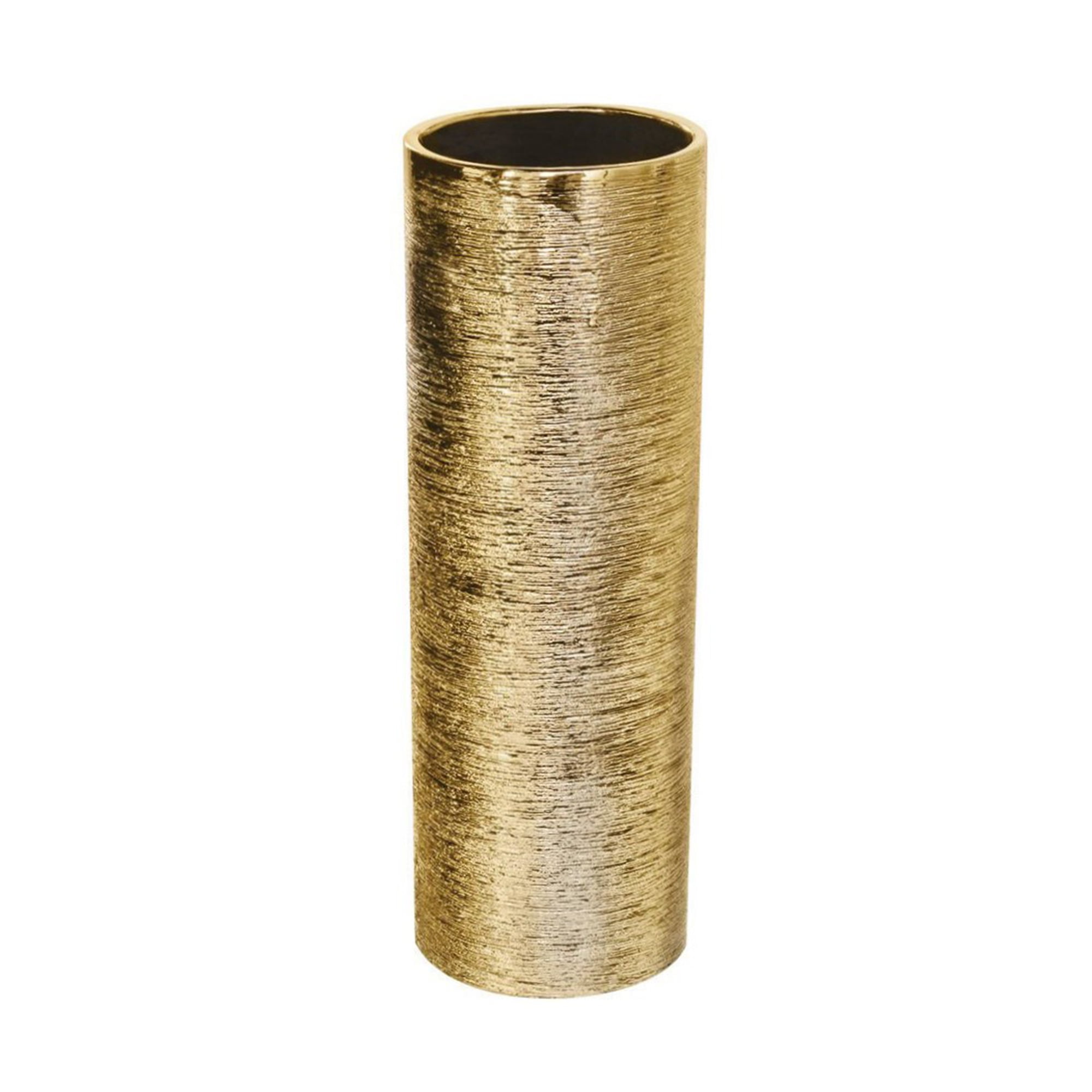 Gold Textured Ceramic Cylinder Vase - 5" Wide x 12" Tall
