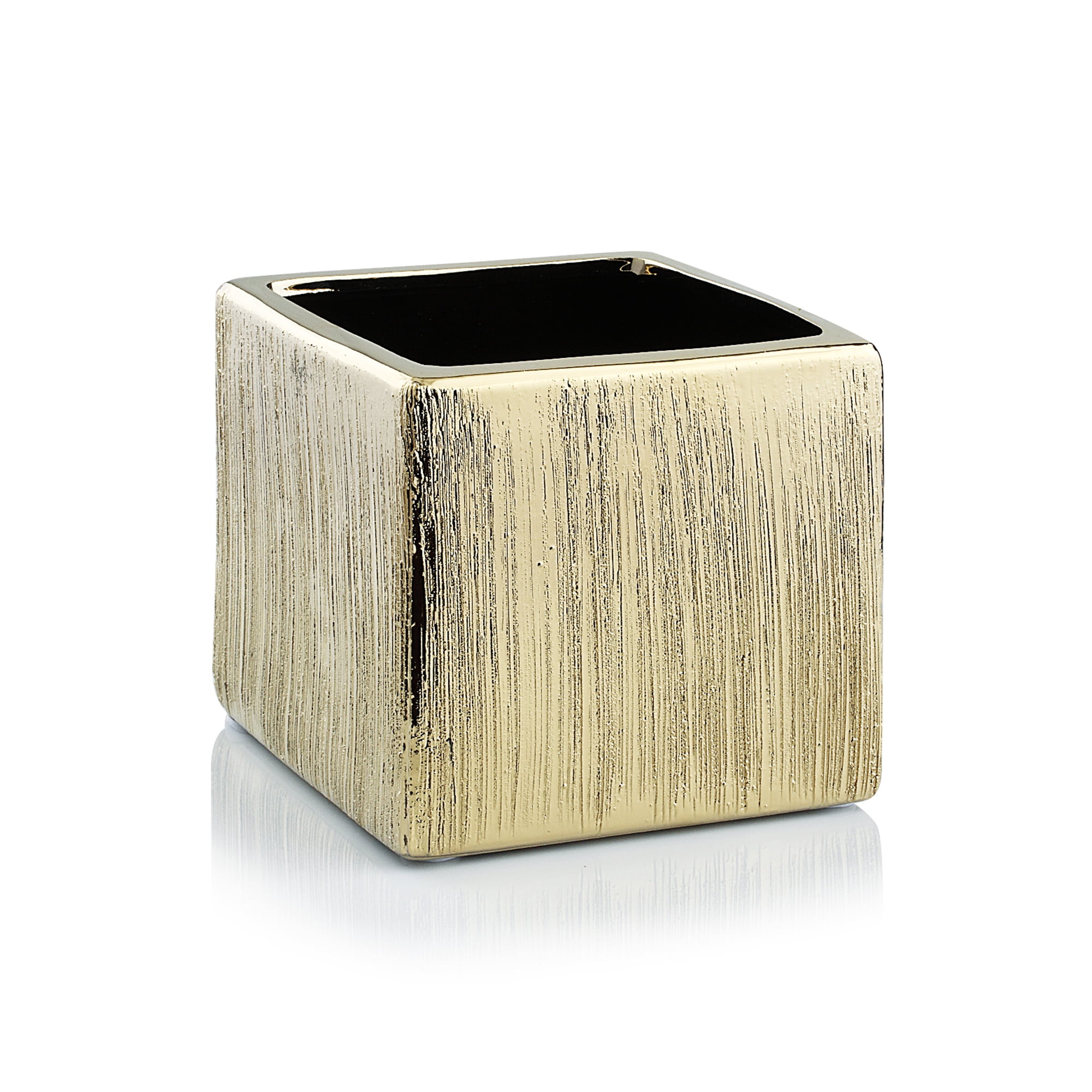 Gold Textured Ceramic Cube Vase for Table Decor