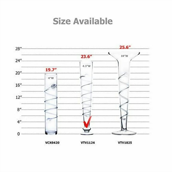 WGV Trumpet Vase, Open Width 4.25", Height 25.5", Vine Swirl (Multiple Sizes Choices) Clear Glass Floral Planter Centerpiece, Wedding Event Home Decor, 1 Piece (VTV1124)