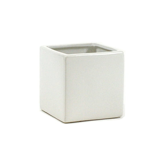 WGV White Glossy Ceramic Square Cube - 4" Wide x 4" Height, Good quality, Heavy Weighted Base - 1 Pc