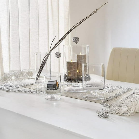 WGVI Clear Glass Pedestal Hurricane Candle Holder,8"+10"+13" H, Decorative Vase for Pillar Candles, Short Stemmed Candleholder Cylinder, Tabletop Home Décor, 1 Set of Larger 3 Sizes