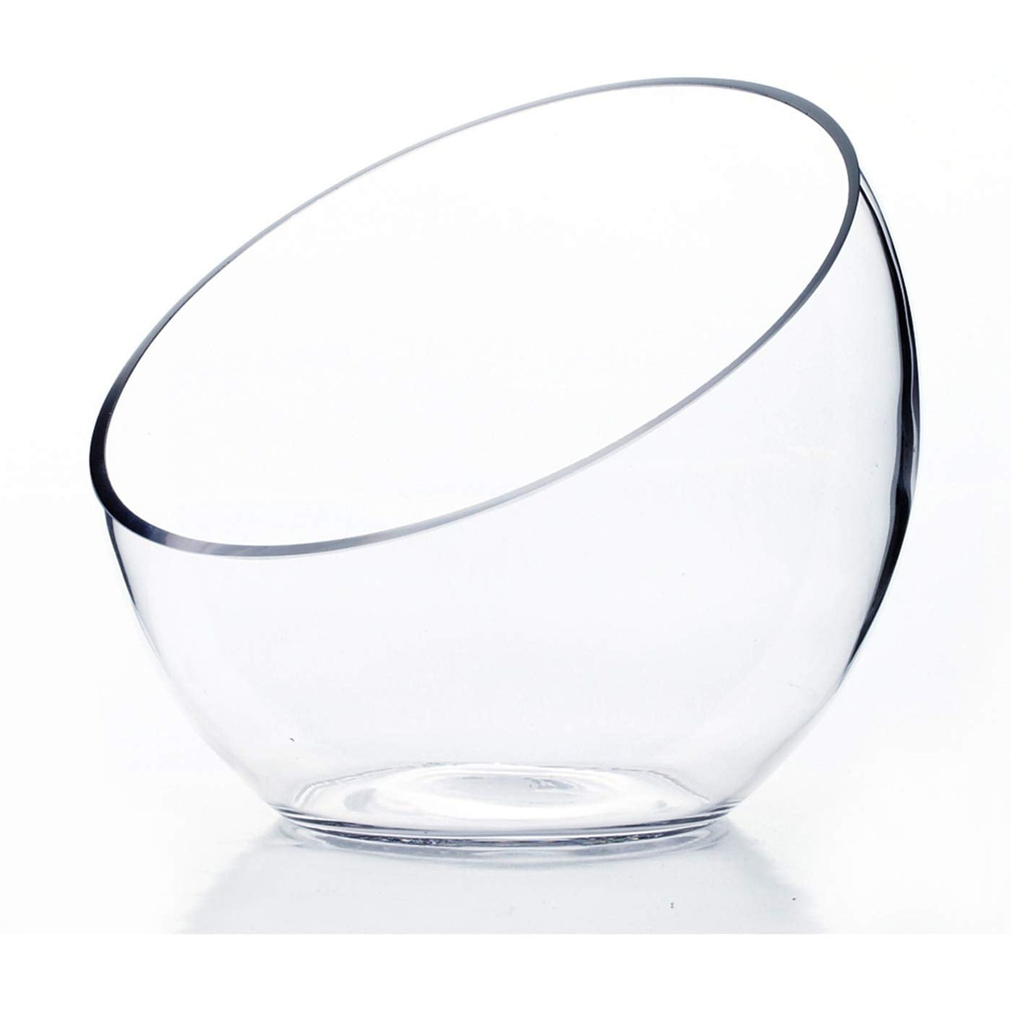 Clear Slant Cut Glass Bowl Vase with Weighted Base