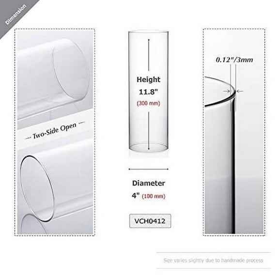 WGVI Hurricane Candleholders, Wide 4", Height 12", Clear Glass Cylinder Open Both Ends, Chimney Tube, Open Ended Hurricane, Candle Shade, 1 Piece