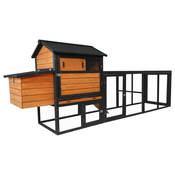 WGYPRIME 113" Wooden Chicken Coop, Large Outdoor Hen House with Run and Nesting Box, Poultry Cage with Waterproof Anti-UV Panel for Backyard