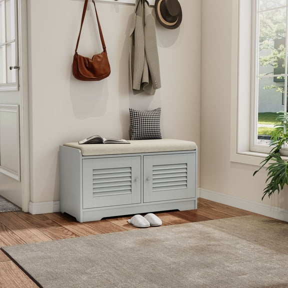 WGYPRIME 28.74" Shoe Storage Bench with 2 Door, Modern Entryway Bench with Cushion and Adjustable Shelves, Shoe Rack Bench for Entryway, Hallway