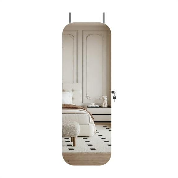 WGYPRIME 47.2" Jewelry Armoire with Full Length Mirror, Door or Wall Mounted Locking Jewelry Cabinet, Large Capacity Cosmetic Storage