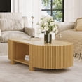thumbnail image 1 of WGYPRIME 47" Oval Fluted Coffee Table, Modern Center Table with 4 Open Storage Doors, Solid Wood Tea Table for Living Room, Dining Room, 1 of 18