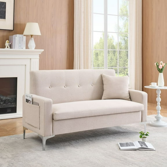 WGYPRIME 57" Double Sofa with Storage, Modern Small Spaces Loveseat Sofa, Solid Wood Frame 2-Seater Upholstered Mini Sofas Couchesfor Apartments Living Room Bedroom