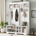 thumbnail image 1 of WGYPRIME 77.3" H Modern Hallway Hall Tree, Multi-Functional Entryway Coat Rack with Metal Hooks and Storage Space & Shoe Cubbies, Freestanding Entryway Bench, 1 of 11