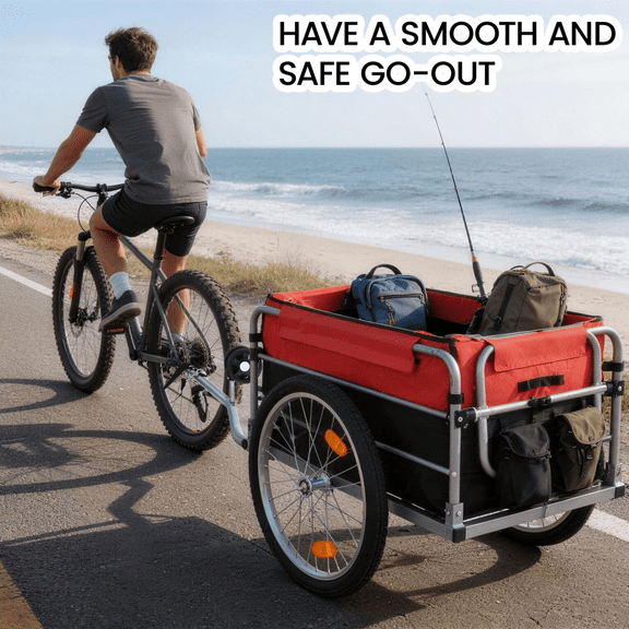 WGYPRIME Bike Cargo Trailer, Heavy Duty Bicycle Wagon Cart with Safe Hitch System, Removable Cover, Oxford Fabric and 20" Whee, Foldable Bike Trailer for Cycling Travel
